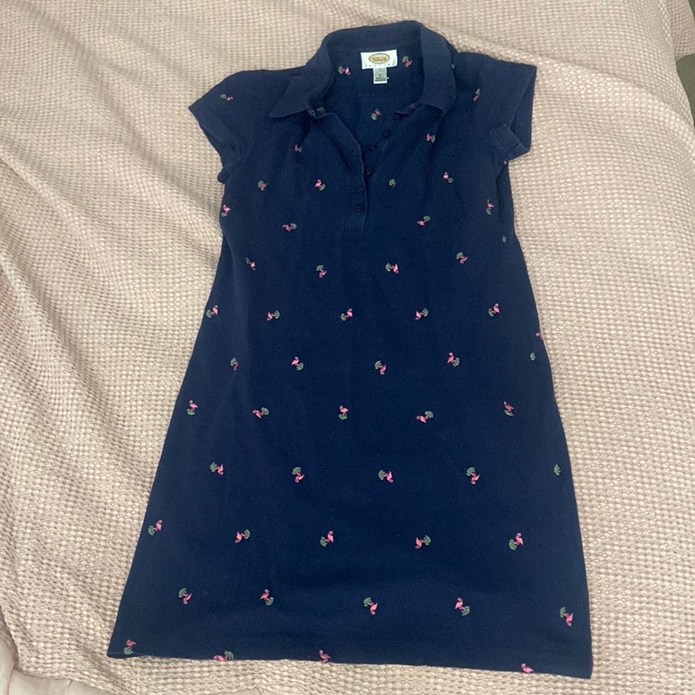 Short Sleeve Collared Dress with Flamingos